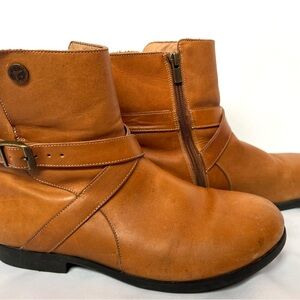 Birkenstock Leather Ankle Boots Brown Buckle Zip Portugal EU 40 US 9